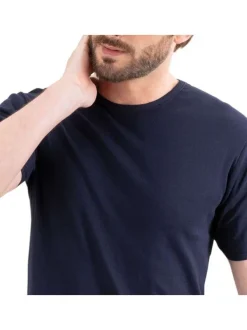 T-shirt marine uni en coton premium avec col rond et coupe droite