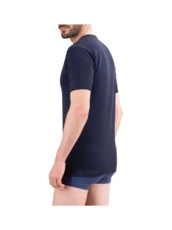 T-shirt marine uni en coton premium avec col rond et coupe droite
