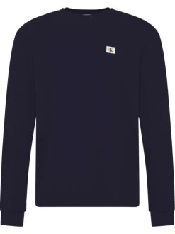 T-shirt marine uni en maille piquée avec une coupe ajustée et un col rond