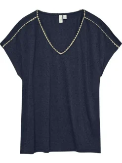 T-shirt marine uni pourvu de liserés dorés et d'un effet flammé