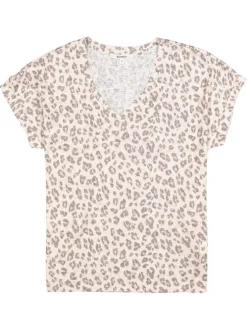 T-shirt à motif léopard imprimé avec une coupe droite et un col v