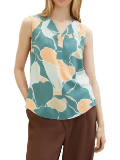 T-shirt multicolore fleuri coupe droite col v et sans manches