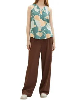 T-shirt multicolore fleuri coupe droite col v et sans manches