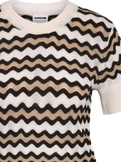 T-shirt multicolore rayé à coupe droite avec col rond et manches courtes