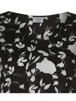 T-shirt noir avec imprimé floral all-over coupe droite col v sans manches
