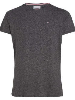 T-shirt noir chiné à coupe droite, col rond et à manches courtes