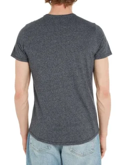 T-shirt noir chiné à coupe droite, col rond et à manches courtes