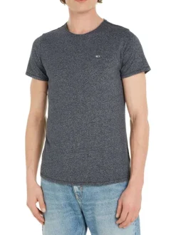 T-shirt noir chiné à coupe droite, col rond et à manches courtes