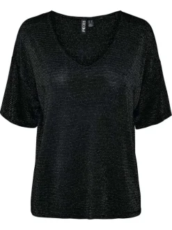 T-shirt noir à coupe ample pourvu d'un col v et de manches courtes