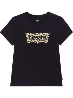 T-shirt noir en coton avec un imprimé léopard et un col rond