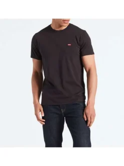 T-shirt noir en coton uni avec un col rond et une coupe droite