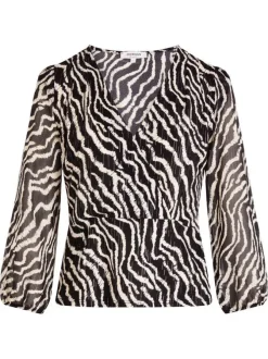 T-shirt noir et blanc à imprimé zébré avec un col cache-coeur