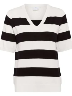 T-shirt noir et blanc rayé avec une coupe droite et des manches courtes