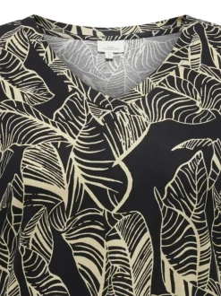 T-shirt noir fleuri coupe droite col v et des manches courtes
