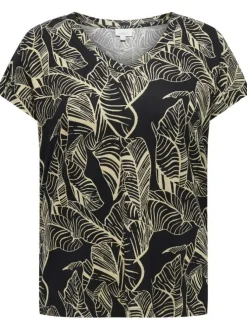 T-shirt noir fleuri coupe droite col v et des manches courtes