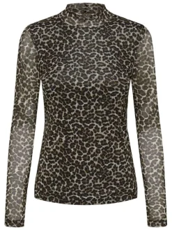 T-shirt noir imprimé avec une coupe droite à col montant et des manches longues