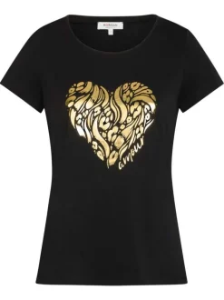 T-shirt noir à imprimé avec une coupe droite et un col rond