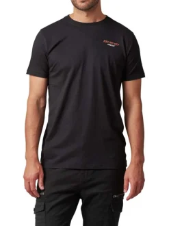 T-shirt noir à imprimé tête de chien à col rond et à manches courtes