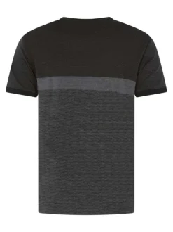 T-shirt noir à motifs géométriques et à col rond avec le logo brodé en petit