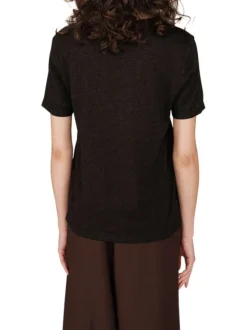 T-shirt noir pailleté avec une coupe droite et des manches courtes