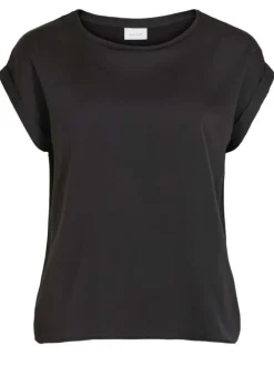 T-shirt noir pour femme en bi-matières coupe droite