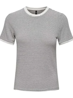 T-shirt noir rayé coupe droite col rond et des manches courtes