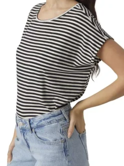 T-shirt noir à rayures horizontales avec une coupe droite et un col rond