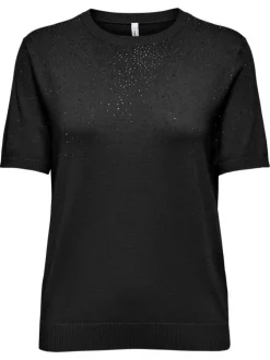T-shirt noir uni avec des manches courtes et une coupe droite à col rond