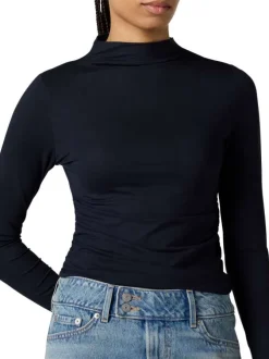 T-shirt noir uni avec un col montant et des manches longues
