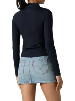 T-shirt noir uni avec un col montant et des manches longues