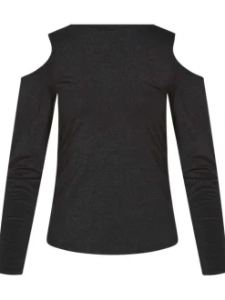 T-shirt noir uni avec un col rond et des manches ouvertes aux épaules