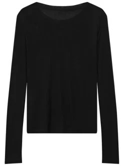 T-shirt noir uni avec une coupe ajustée et des manches longues
