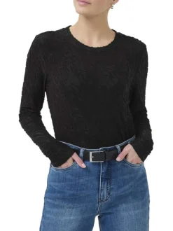 T-shirt noir uni avec une coupe ajustée et des manches longues