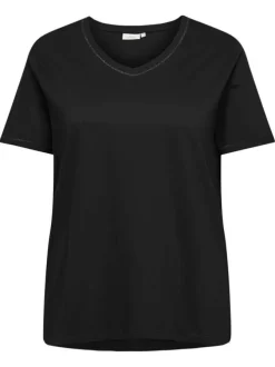 T-shirt noir uni avec une coupe ajustée un col v et des manches courtes