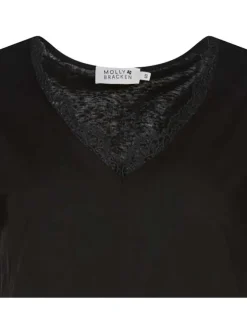 T-shirt noir uni avec une coupe cropped un col v et des manches courtes