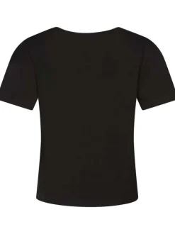 T-shirt noir uni avec une coupe cropped un col v et des manches courtes