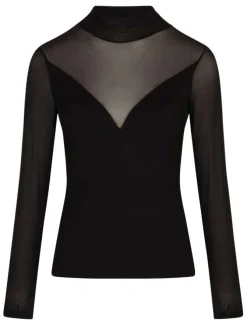 T-shirt noir uni avec une coupe droite à col montant et des manches longues