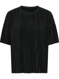T-shirt noir uni avec une coupe droite à col rond et des manches courtes
