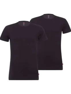 T-shirt noir uni avec une coupe droite à col rond et à manches courtes