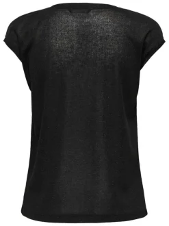 T-shirt noir uni avec une coupe droite à col v et des manches courtes