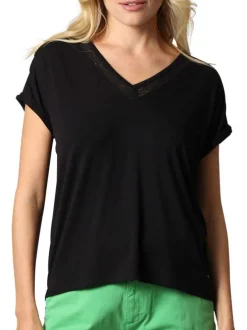 T-shirt noir uni avec une coupe droite à col v et des manches courtes