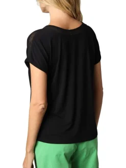 T-shirt noir uni avec une coupe droite à col v et des manches courtes