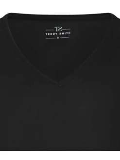 T-shirt noir uni avec une coupe droite à col v et des manches longues