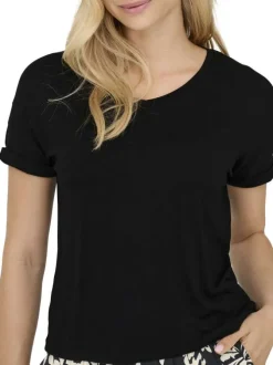 T-shirt noir uni avec une coupe droite et des manches courtes