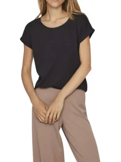 T-shirt noir uni avec une coupe droite et des manches courtes