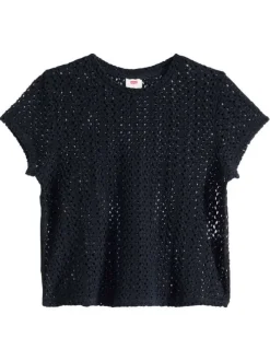 T-shirt noir uni avec une coupe droite et des manches courtes