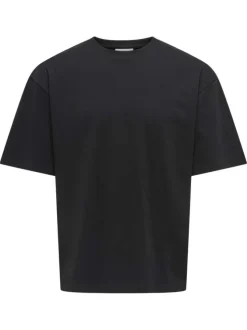 T-shirt noir uni avec une coupe droite et des manches courtes