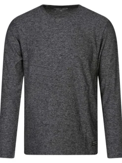 T-shirt noir uni avec une coupe droite et un col rond à manches longues