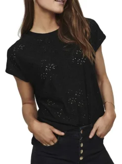 T-shirt noir uni à coupe droite avec un col rond et des manches courtes