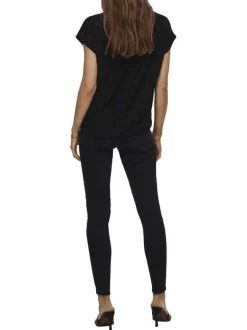 T-shirt noir uni à coupe droite avec un col rond et des manches courtes
